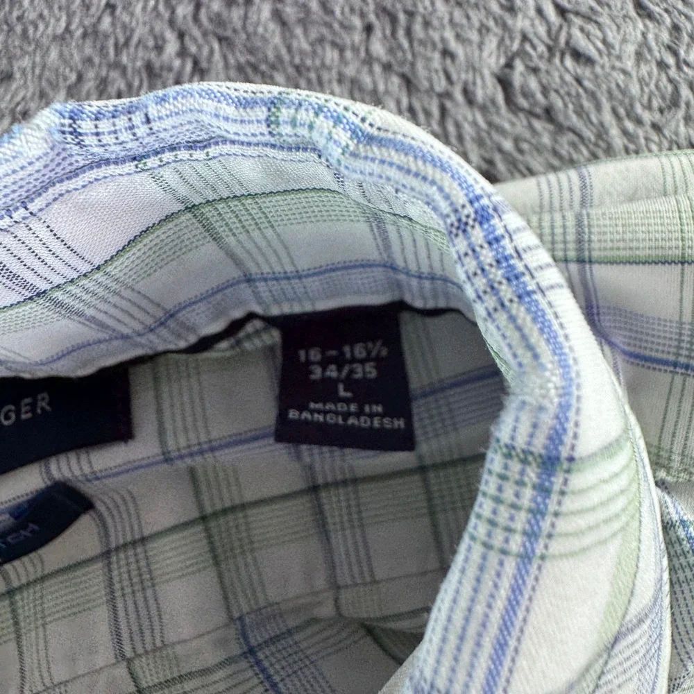 Tommy Hilfiger Mens Plaid All-Season Stretch Regular Fit Shirt Blue Green Large - Picture 4 of 8